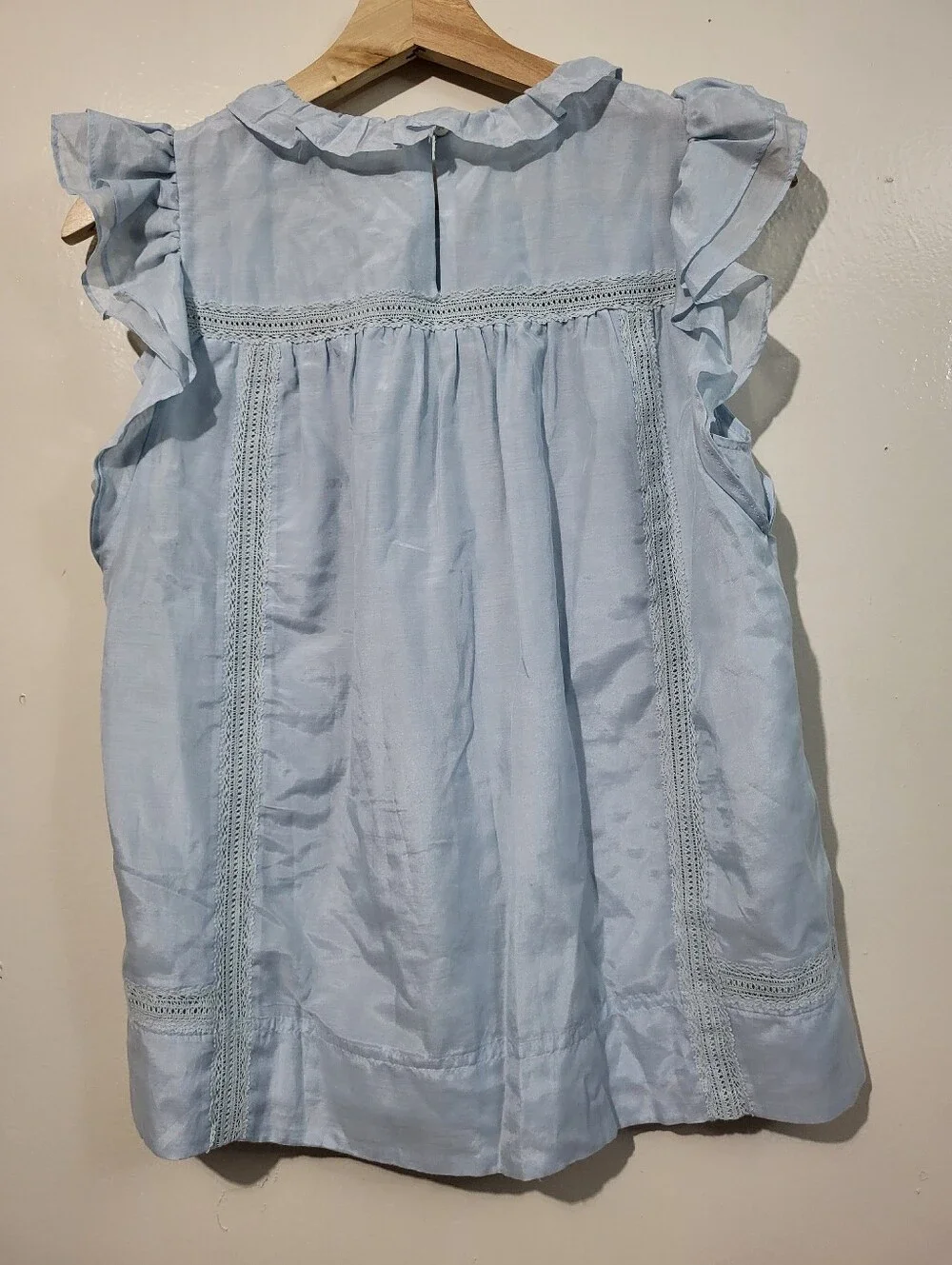 J Crew Flutter Sleeve Light Blue Top Blouse Cotton Silk Voile Small NWT - Picture 2 of 5